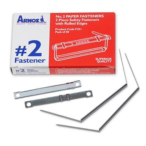 Arnos No.2 Metal Paper Fasteners (Box of 50) - Click Image to Close