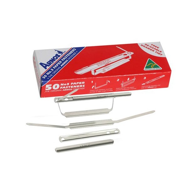Arnos No.3 Metal Paper Fasteners (Box of 50) - Click Image to Close