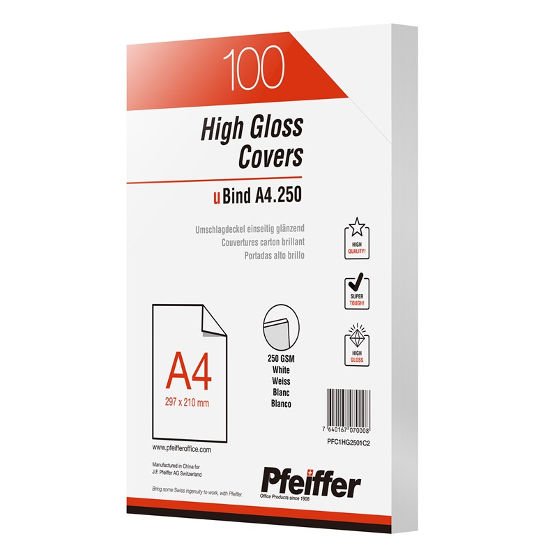 Pfeiffer High Gloss Covers A4 250gsm WHITE (Pkt 100) - Click Image to Close