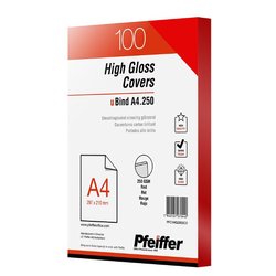 Pfeiffer High Gloss Covers A4 250gsm RED (Pkt 100)